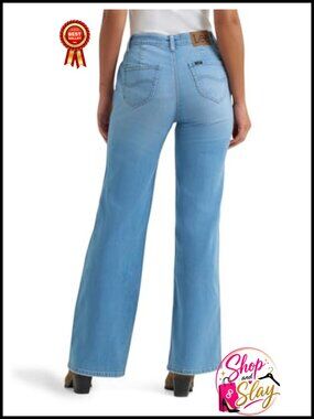 Wide Leg High Rise A-Line Jeans Stretch Recycled Cotton Casual